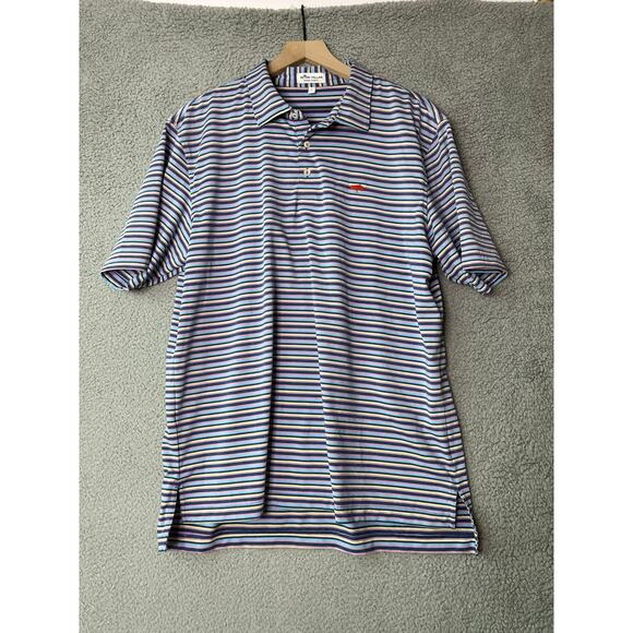 Peter Millar Summer Comfort Polo Shirt Large Striped Golf Performance Blue Pink - Picture 1 of 15